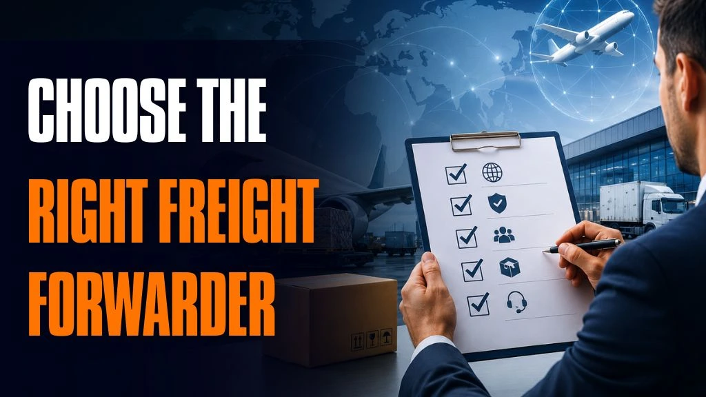 Logistics professional evaluating freight forwarding options using a shipping checklist with air cargo, trucking, and global logistics.